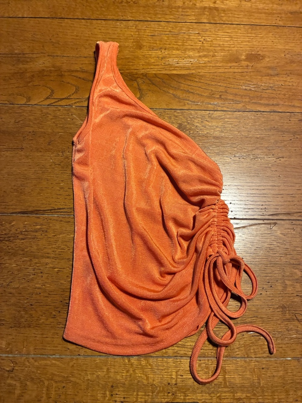 Cider Orange One-Shoulder Ruched Tank Top